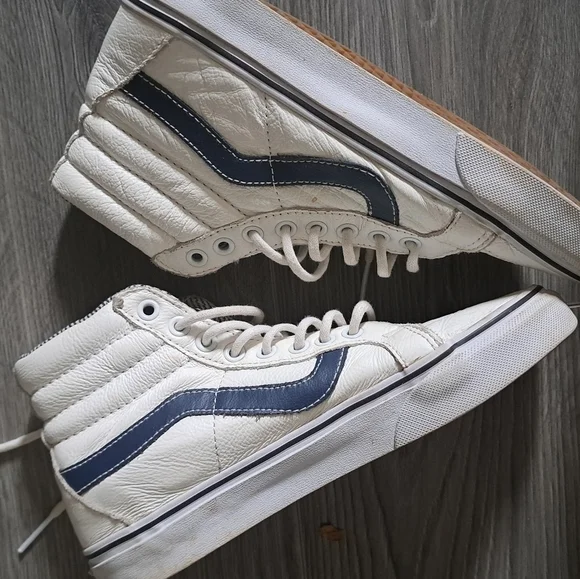 Vans OFF THE WALL supple leather HI TOP white skateboard shoes sneakers UNISEX - Picture 3 of 13